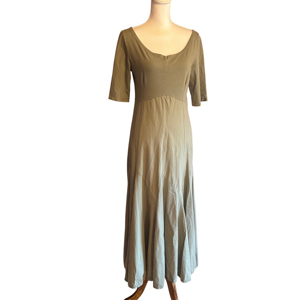 Luna Luz Sage Green Mixed Media Maxi Dress Large USA Made Lagenlook Artisan